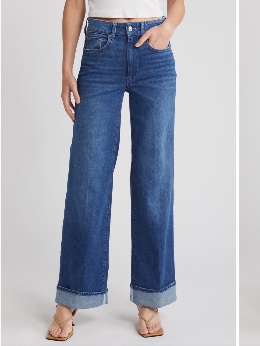 Paige- Sasha Stretch Denim Cuff Wide Leg Jeans